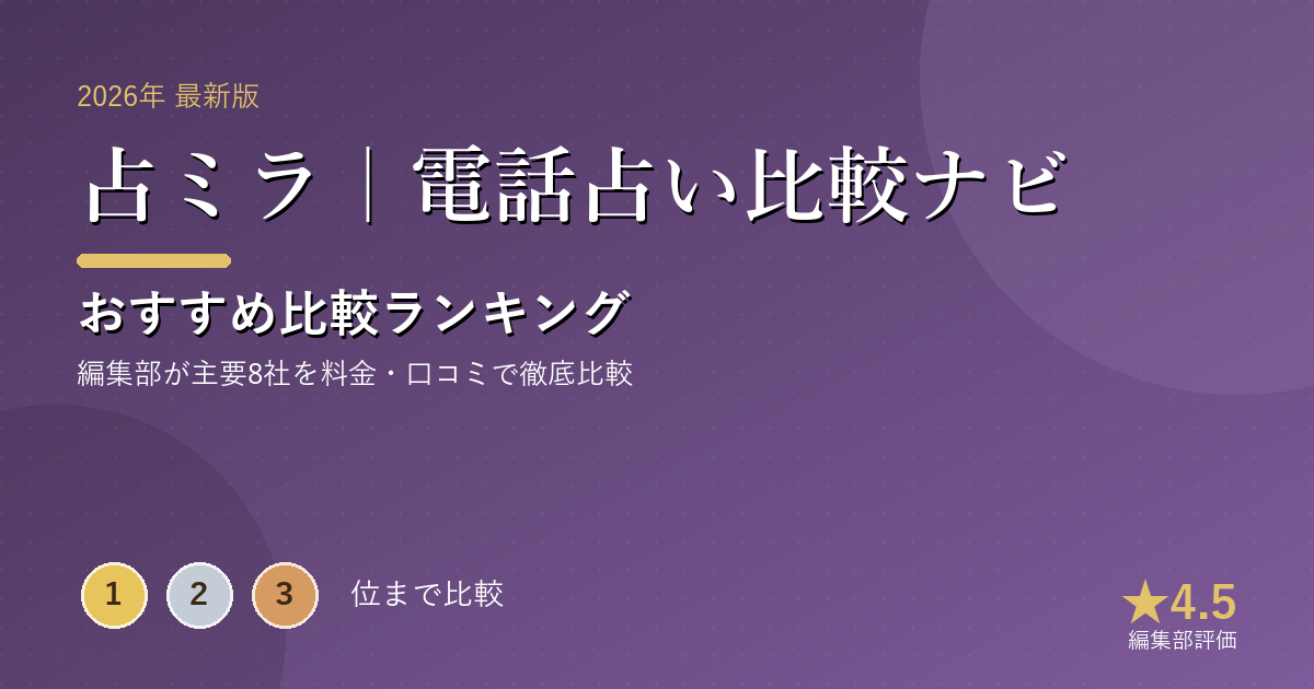 占ミラ|電話占い比較ナビのおすすめ比較ランキング|【2026年最新】電話占いおすすめランキング|料金・初回無料
